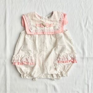 Baby Togs Vintage Bow Eyelet Ruffle Coquette Romper 🎀 Size 3-6 Months